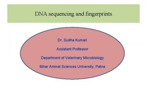 DNA sequencing and fingerprints Dr Sudha Kumari Assistant