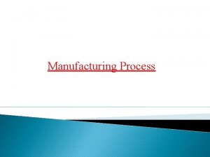 Manufacturing Process Introduction Manufacturing processes are the steps