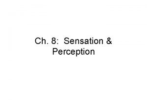 Ch 8 Sensation Perception Sensation Perception Sensation physical