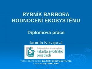 RYBNK BARBORA HODNOCEN EKOSYSTMU Diplomov prce Jarmila Kirvejov