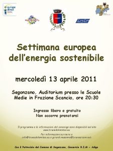Settimana europea dellenergia sostenibile mercoled 13 aprile 2011