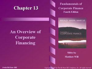 Chapter 13 Fundamentals of Corporate Finance Fourth Edition