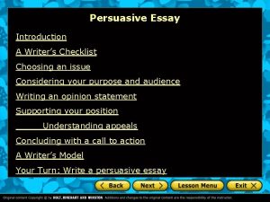 Persuasive Essay Introduction A Writers Checklist Choosing an