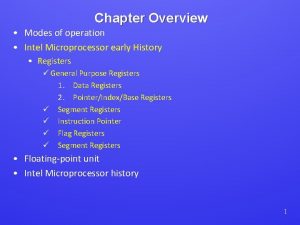 Chapter Overview Modes of operation Intel Microprocessor early