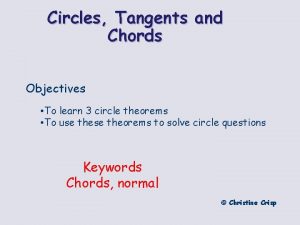 Circles Tangents and Chords Objectives To learn 3