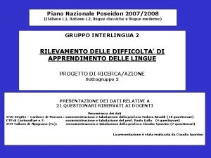 Piano Nazionale Poseidon 20072008 Italiano L 1 italiano