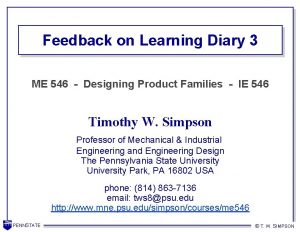 Feedback on Learning Diary 3 ME 546 Designing