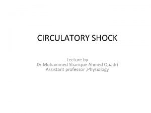 CIRCULATORY SHOCK Lecture by Dr Mohammed Sharique Ahmed