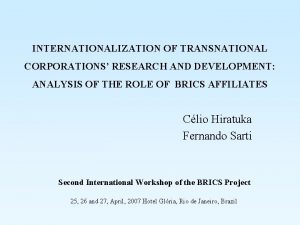 INTERNATIONALIZATION OF TRANSNATIONAL CORPORATIONS RESEARCH AND DEVELOPMENT ANALYSIS