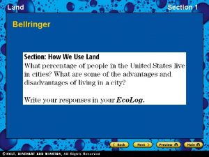 Land Bellringer Section 1 Land Section 1 Objectives