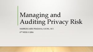 Managing and Auditing Privacy Risk HARRIZKI ARIE PRADANA