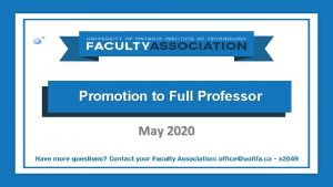 Promotion to Full Professor May 2020 Tenured and