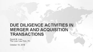 DUE DILIGENCE ACTIVITIES IN MERGER AND ACQUISITION TRANSACTIONS