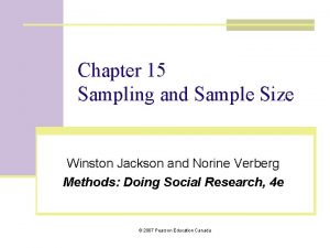 Chapter 15 Sampling and Sample Size Winston Jackson