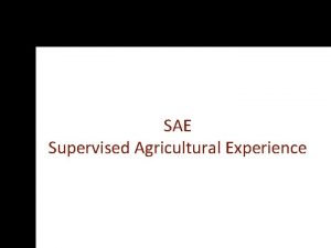 SAE Supervised Agricultural Experience All You Need to