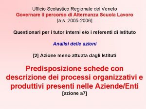 Ufficio Scolastico Regionale del Veneto Governare il percorso