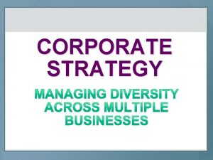 CORPORATE STRATEGY CorporateLevel Strategy should allow a company