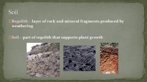 Soil Regolith layer of rock and mineral fragments