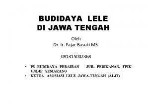 BUDIDAYA LELE DI JAWA TENGAH Oleh Dr Ir