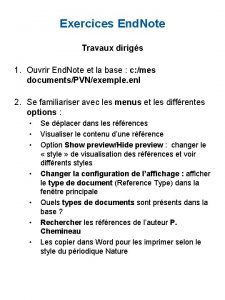 Exercices End Note Travaux dirigs 1 Ouvrir End