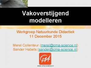 Vakoverstijgend modelleren Werkgroep Natuurkunde Didactiek 11 December 2015