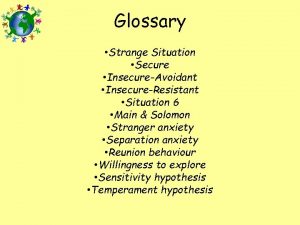 Glossary Strange Situation Secure InsecureAvoidant InsecureResistant Situation 6