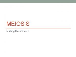 MEIOSIS Making the sex cells Meiosis The process