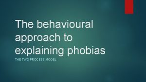 The behavioural approach to explaining phobias THE TWO