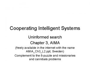 Cooperating Intelligent Systems Uninformed search Chapter 3 AIMA Cooperating Intelligent Systems Uninformed search Chapter 3 AIMA