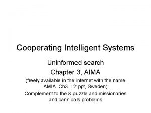 Cooperating Intelligent Systems Uninformed search Chapter 3 AIMA