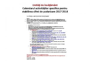 Uniti de nvmnt Calendarul activitilor specifice pentru stabilirea