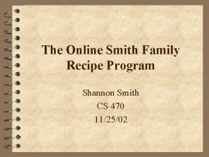 The Online Smith Family Recipe Program Shannon Smith