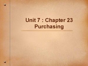 Unit 7 Chapter 23 Purchasing Purchasing Determining what