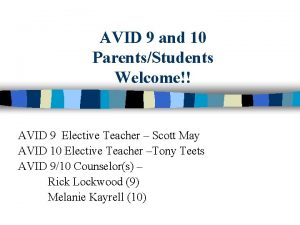 AVID 9 and 10 ParentsStudents Welcome AVID 9