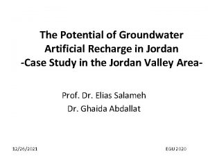 The Potential of Groundwater Artificial Recharge in Jordan