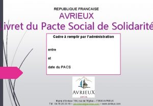 REPUBLIQUE FRANCAISE AVRIEUX Livret du Pacte Social de