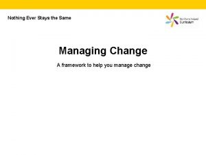 Nothing Ever Stays the Same Managing Change A