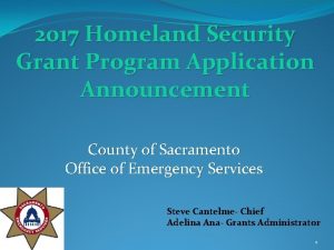 2017 Homeland Security Grant Program Application Announcement County