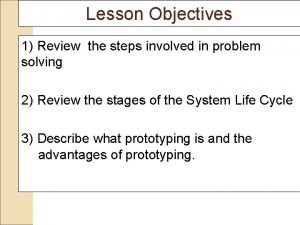 Lesson Objectives 1 Review the steps involved in