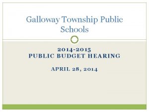 Galloway Township Public Schools 2014 2015 PUBLIC BUDGET