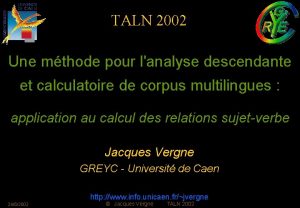 TALN 2002 Une mthode pour lanalyse descendante et