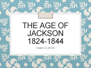 THE AGE OF JACKSON 1824 1844 Chapter 10