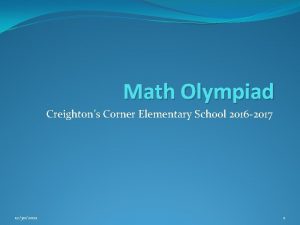 Math Olympiad Creightons Corner Elementary School 2016 2017