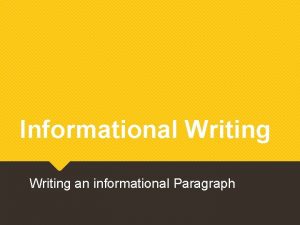 Informational Writing an informational Paragraph Dead End in
