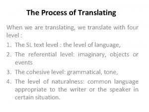 The Process of Translating When we are translating