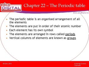 Chapter 22 The Periodic table The periodic table