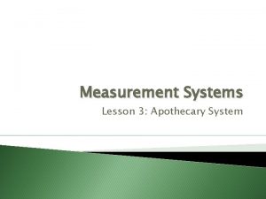 Measurement Systems Lesson 3 Apothecary System Lesson 3