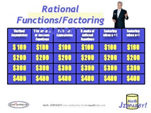 Rational FunctionsFactoring JPARY Vertical Asymptotes Yintercepts of Rational