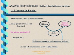 ANALYSE FONCTIONNELLE Outils de description des fonctions 1