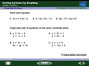 Solving Systems by Graphing ALGEBRA 1 LESSON 7
